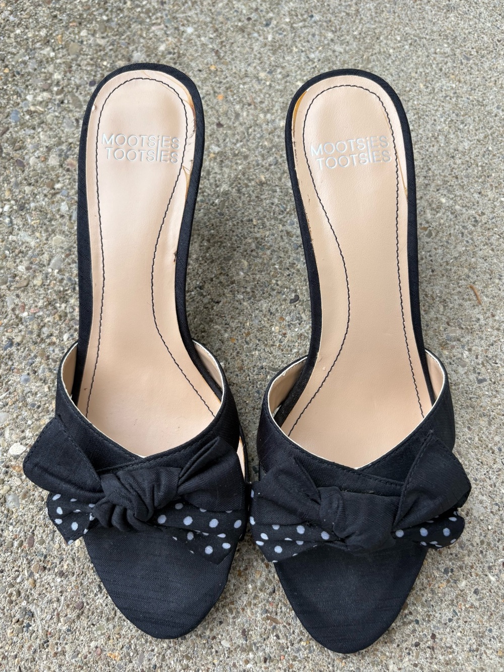 Vintage Y2K Mootsies Tootsies Black Bow Polia Dots Mule Grunge Sandals size 8